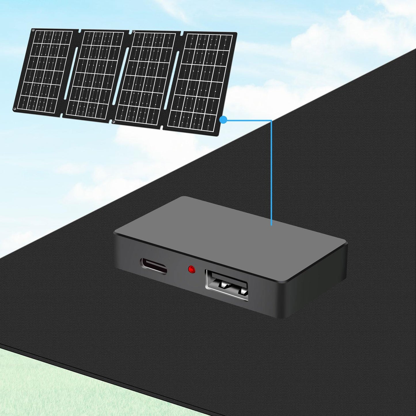 Foldable solar panel with USB charger 1x USB-C, 1x USB-A 15W