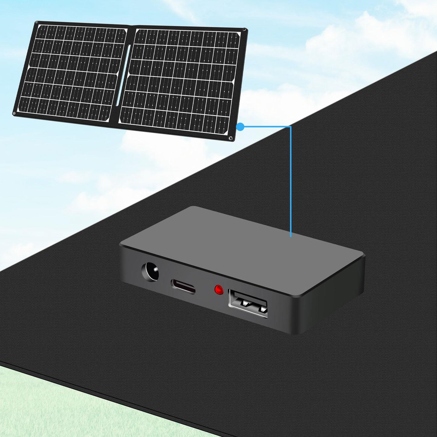Foldable solar panel with USB charger 1x USB-C, 1x USB-A 30W