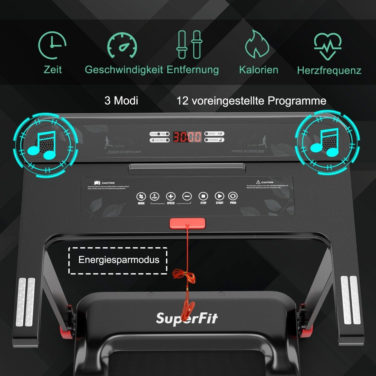 Foldable treadmill for home with app control Bluetooth speaker red