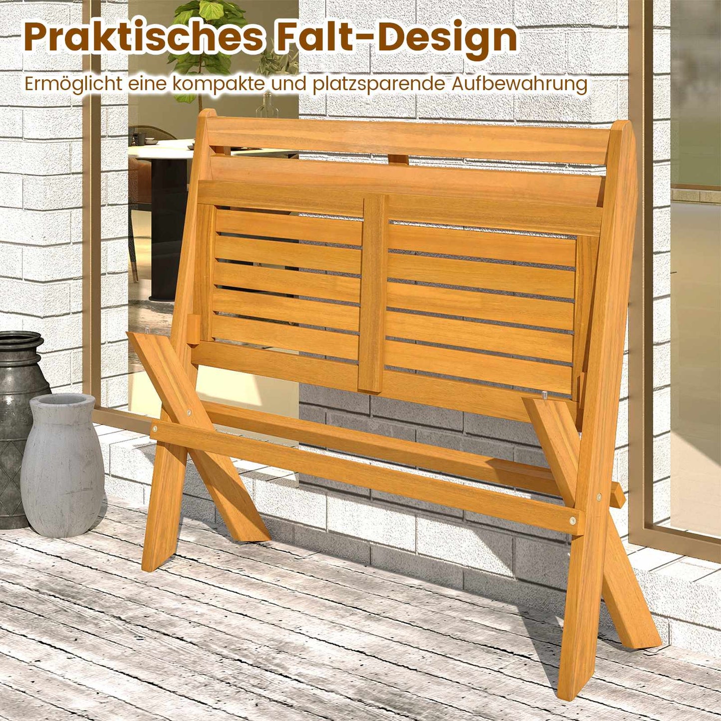 Folding Acacia Wood Bench, 2-Seater, 360 kg Capacity