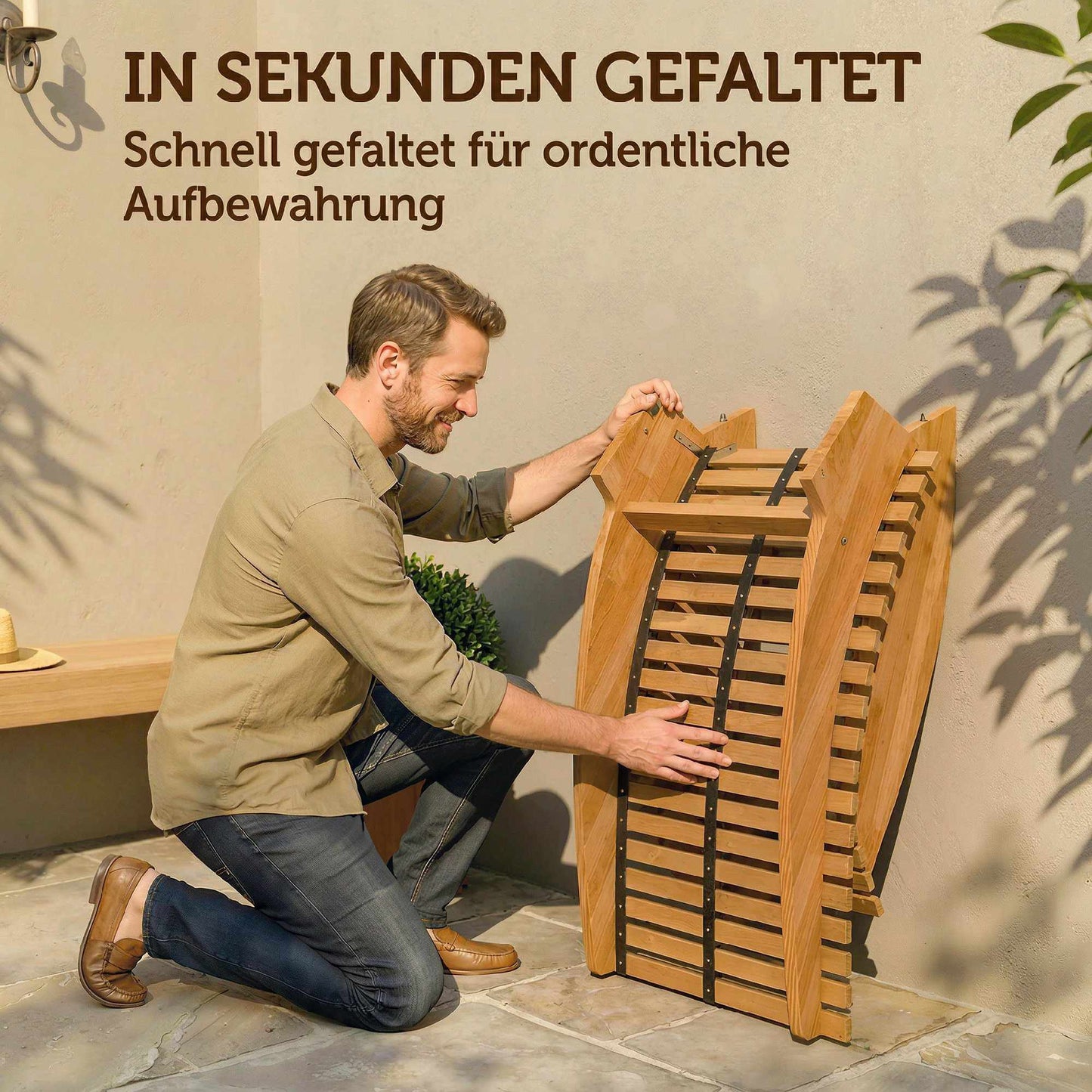 Folding Acacia Wood Sun Lounger, Ergonomic S-Shape Design