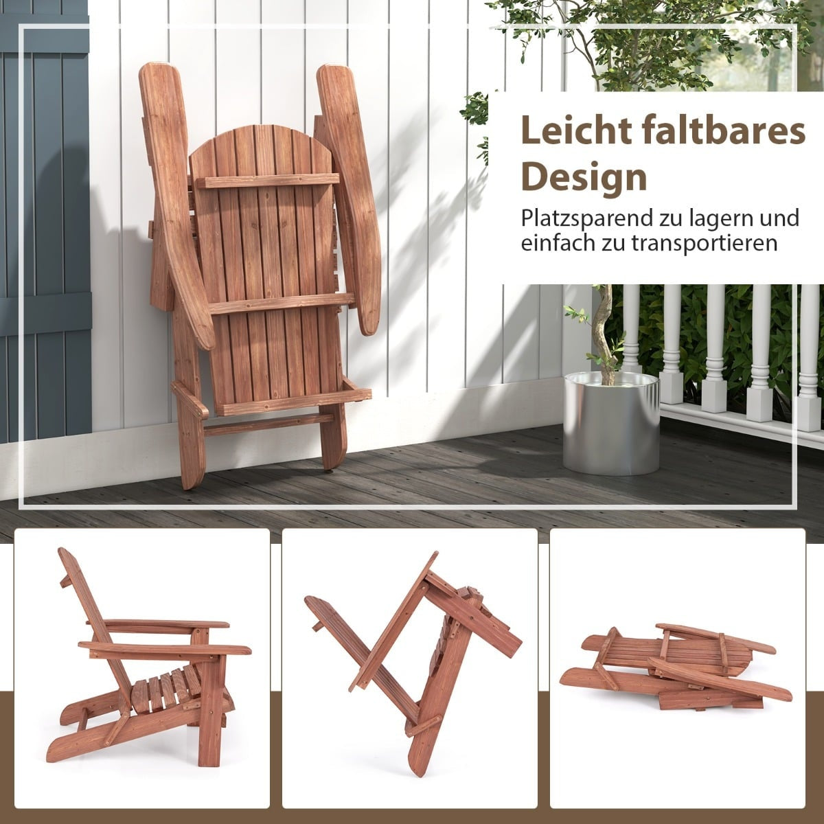 Folding Adirondack Chair Set, Wood, 180kg Capacity