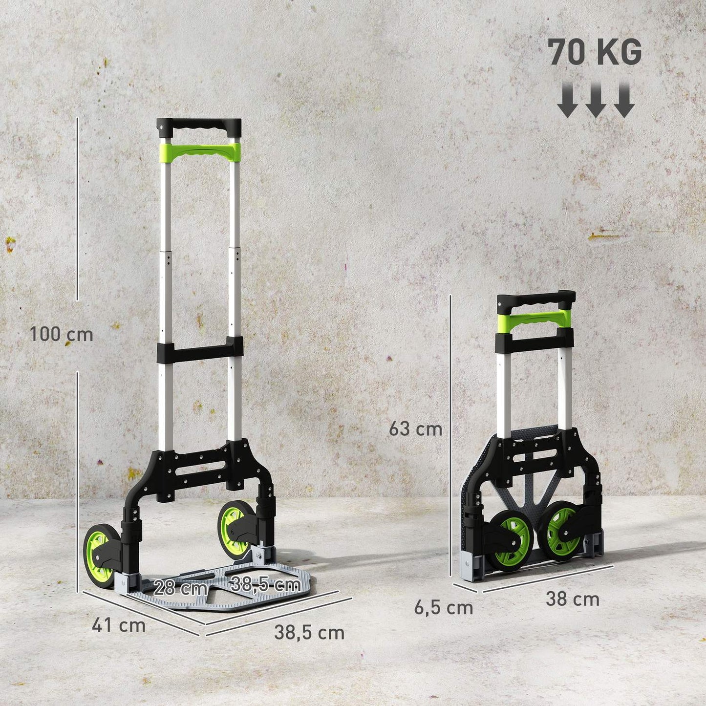 Folding Aluminum Hand Truck, Telescopic Handle, 100 cm
