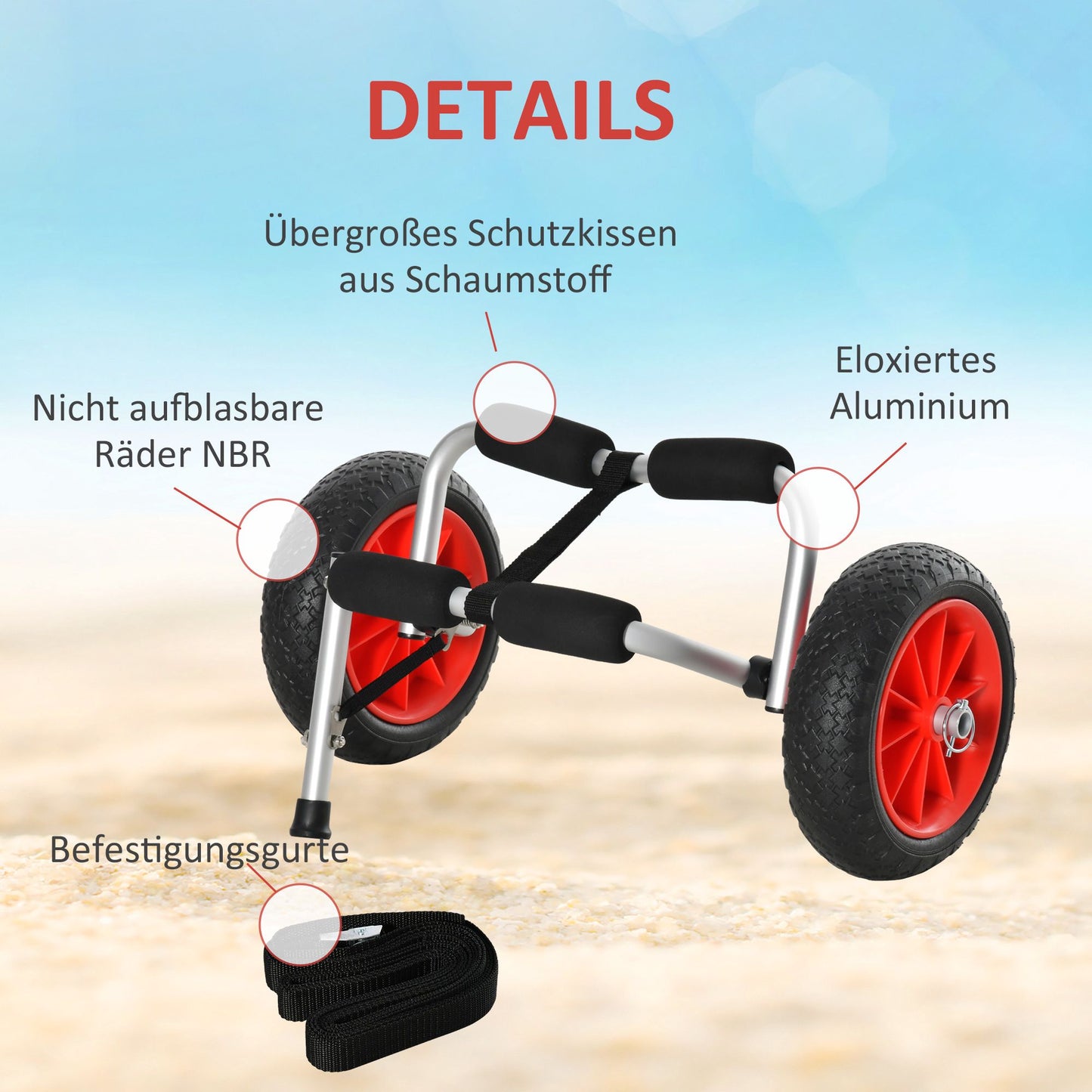 Folding Aluminum Kayak Cart with Straps, 70 kg Capacity