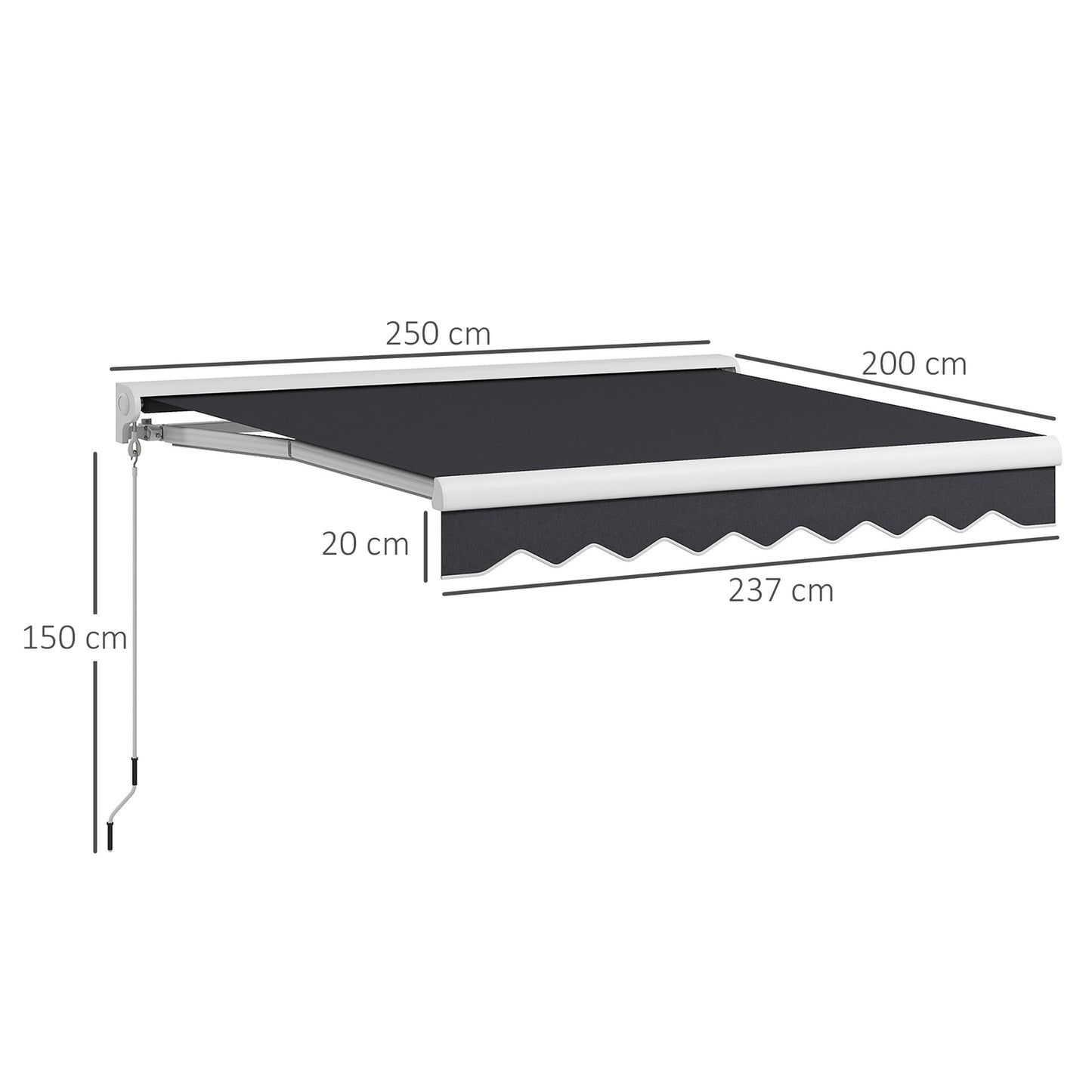 Electric folding arm awning 2.5x2m, remote control & hand crank