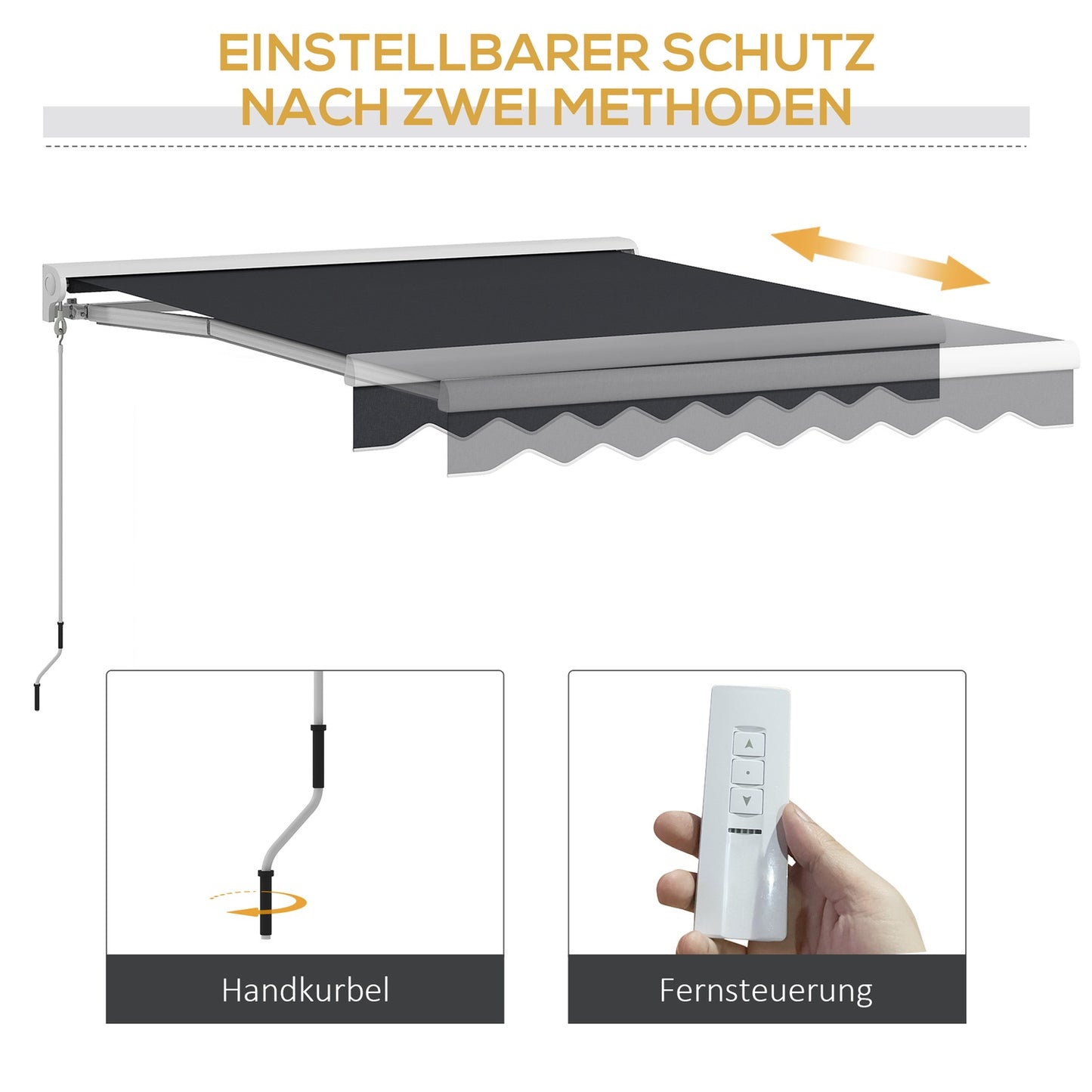 Electric folding arm awning 2.5x2m, remote control & hand crank