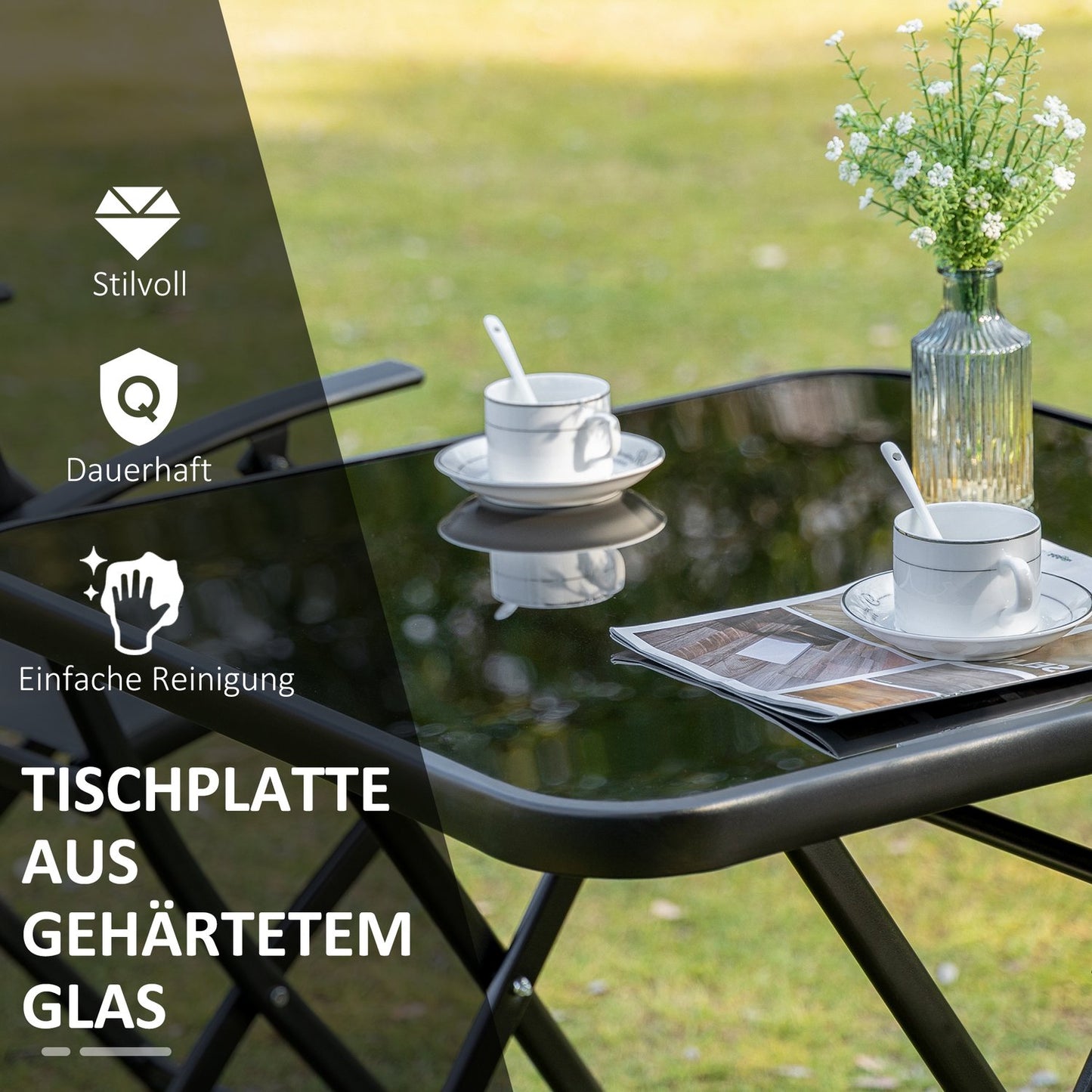 Balcony folding set - 2 chairs & table, metal mesh