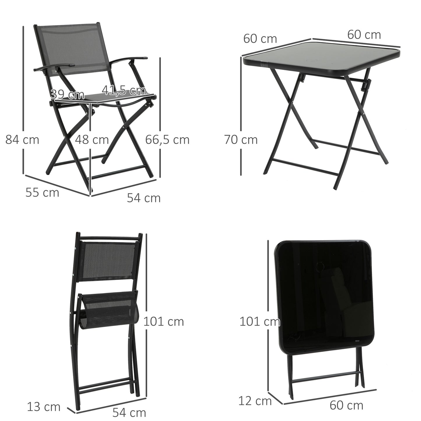 Balcony folding set - 2 chairs & table, metal mesh