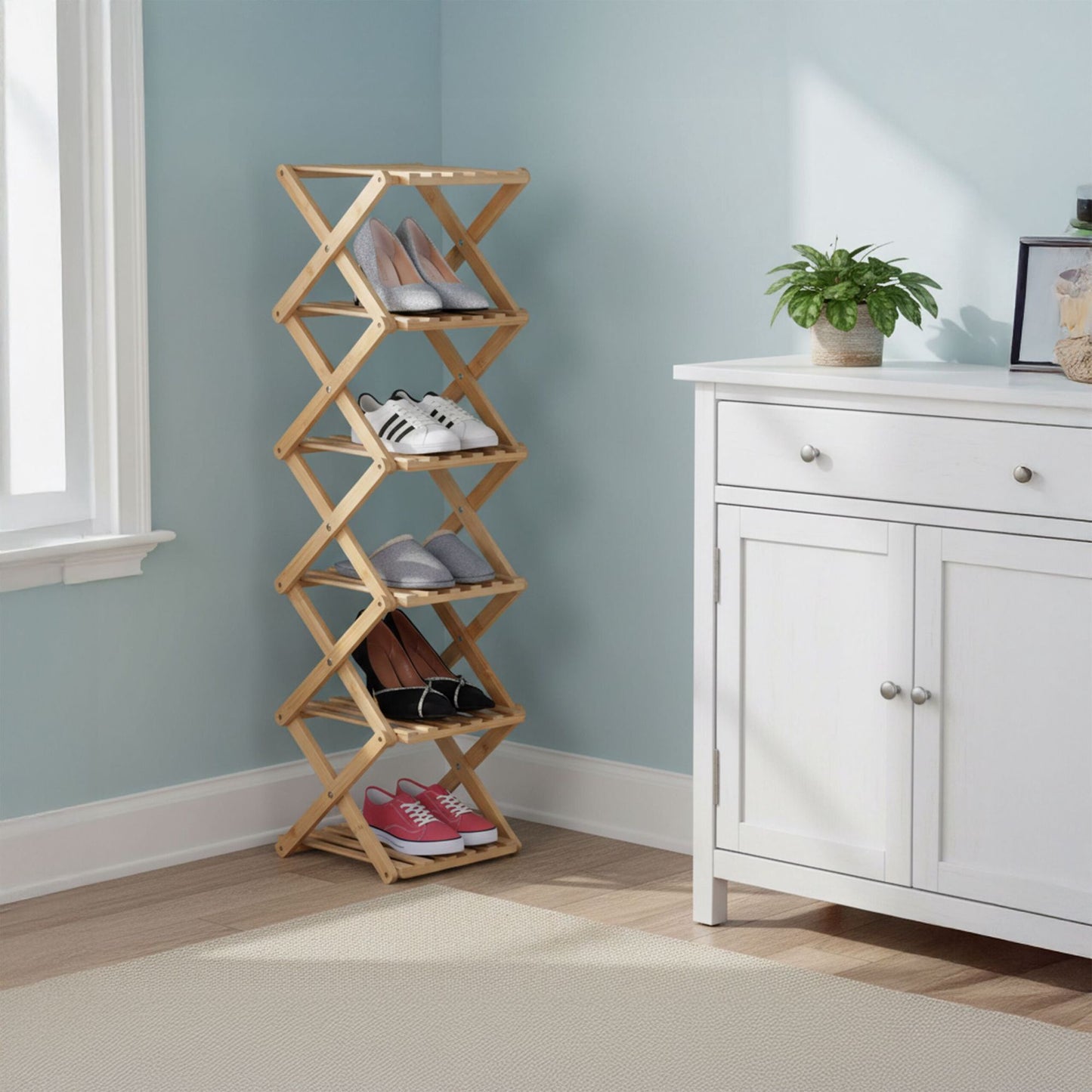 Folding Bamboo Shoe Rack – Compact, Vertical, Foldable