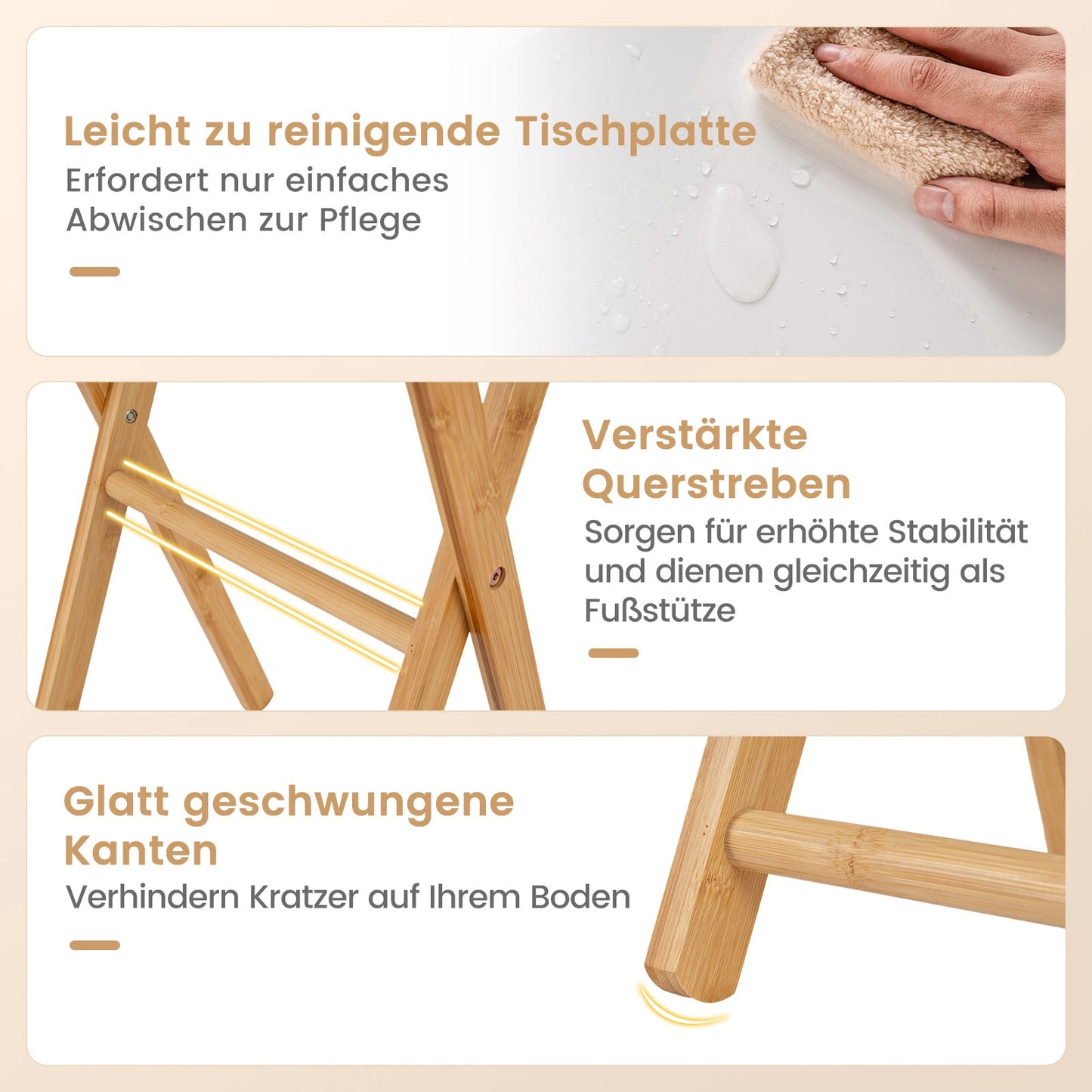 Folding Bamboo TV Trays Set of 2 – White & Natural