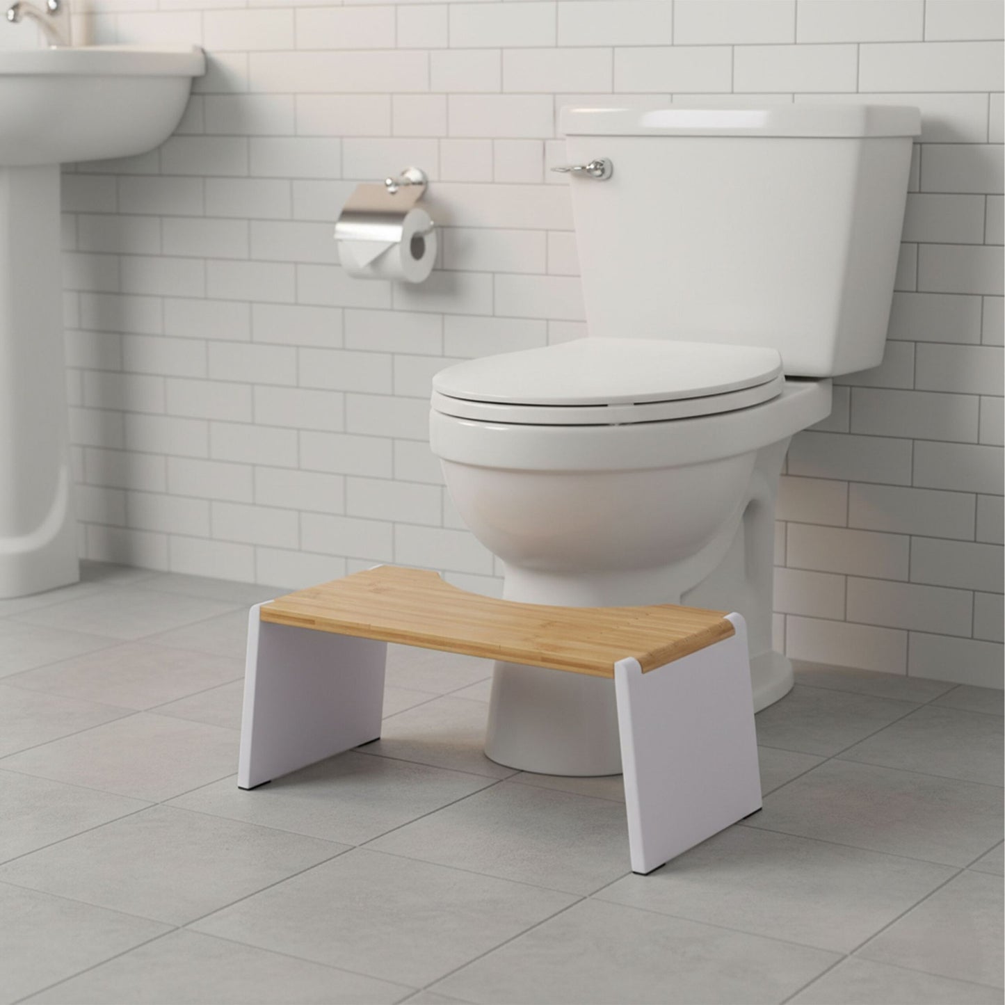 Folding Bamboo Toilet Stool – Non-Slip, Space-Saving