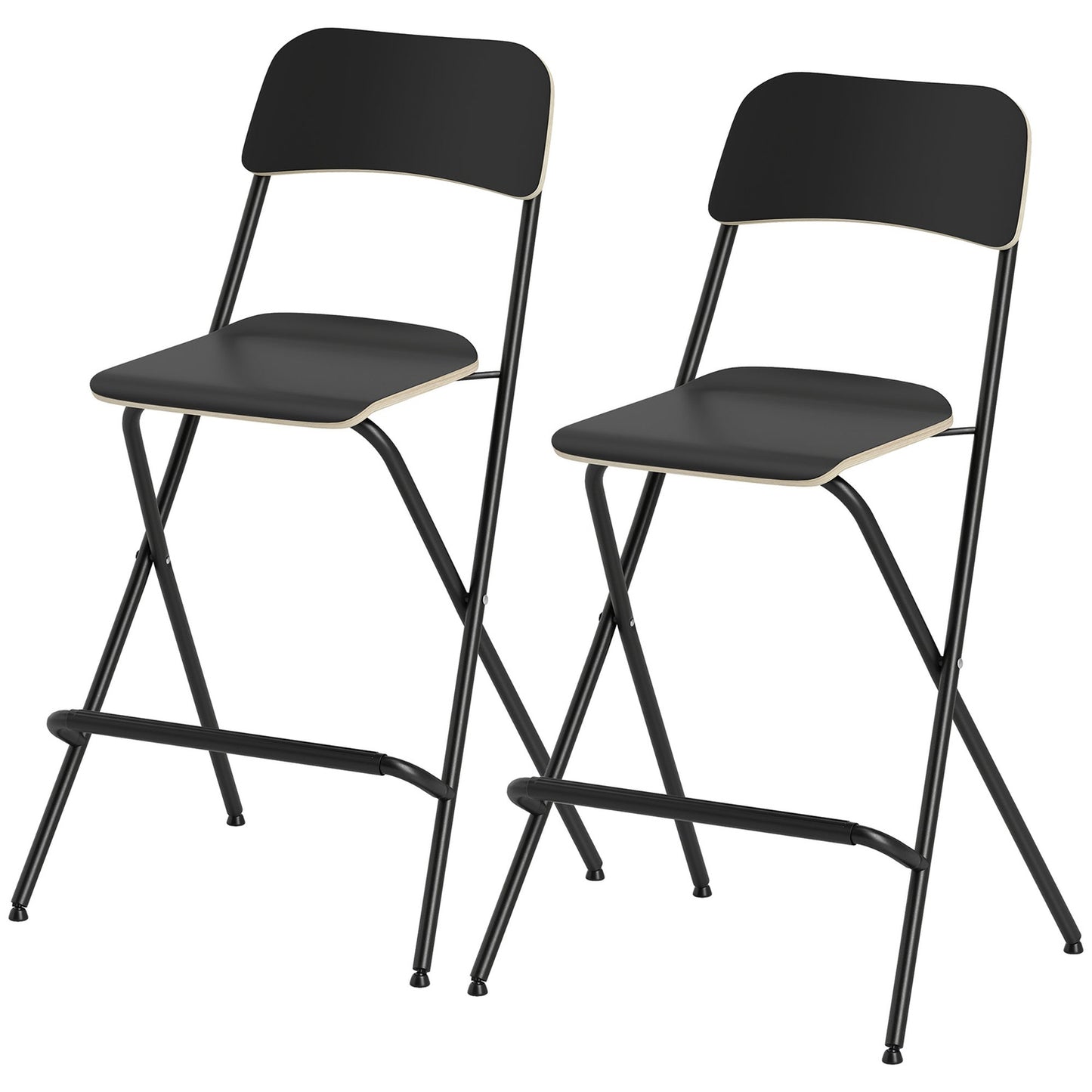 Folding Bar Stools Set of 2, Black Steel Frame, 120kg Capacity