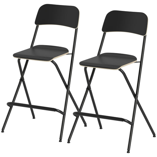 Folding Bar Stools Set of 2, Black Steel Frame, 120kg Capacity