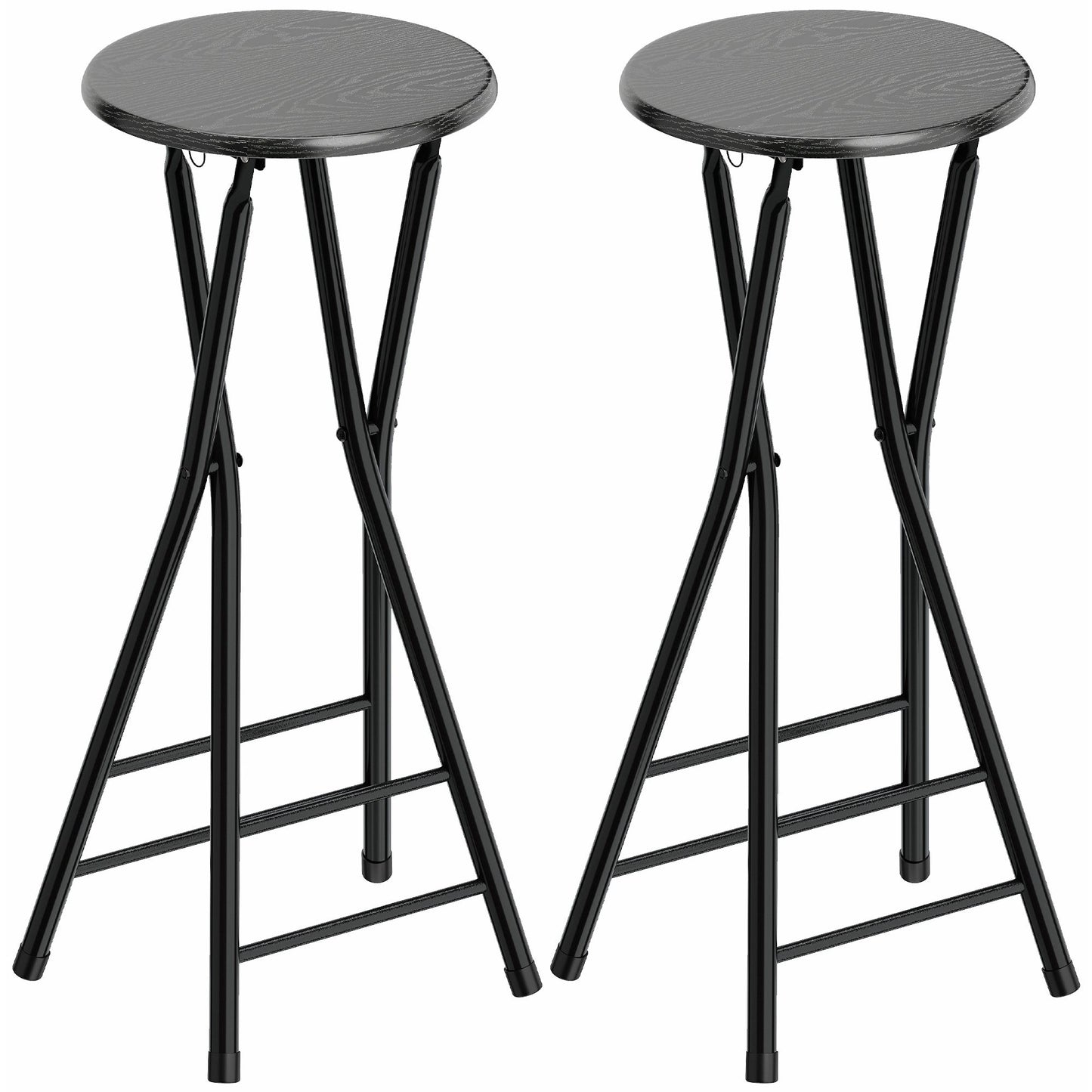 Folding Bar Stools, Steel & MDF, Set of 2, Black