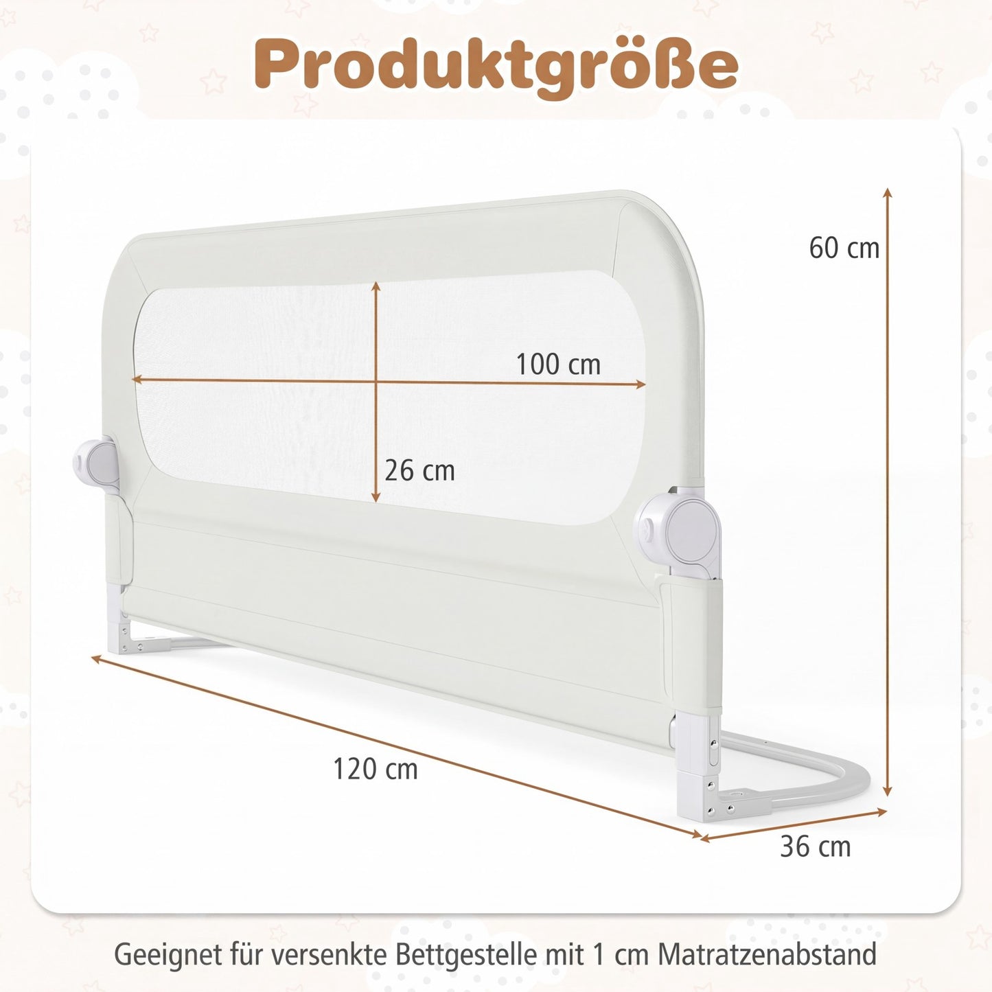 Folding Bed Rail with Removable Cover, 120x60 cm, White