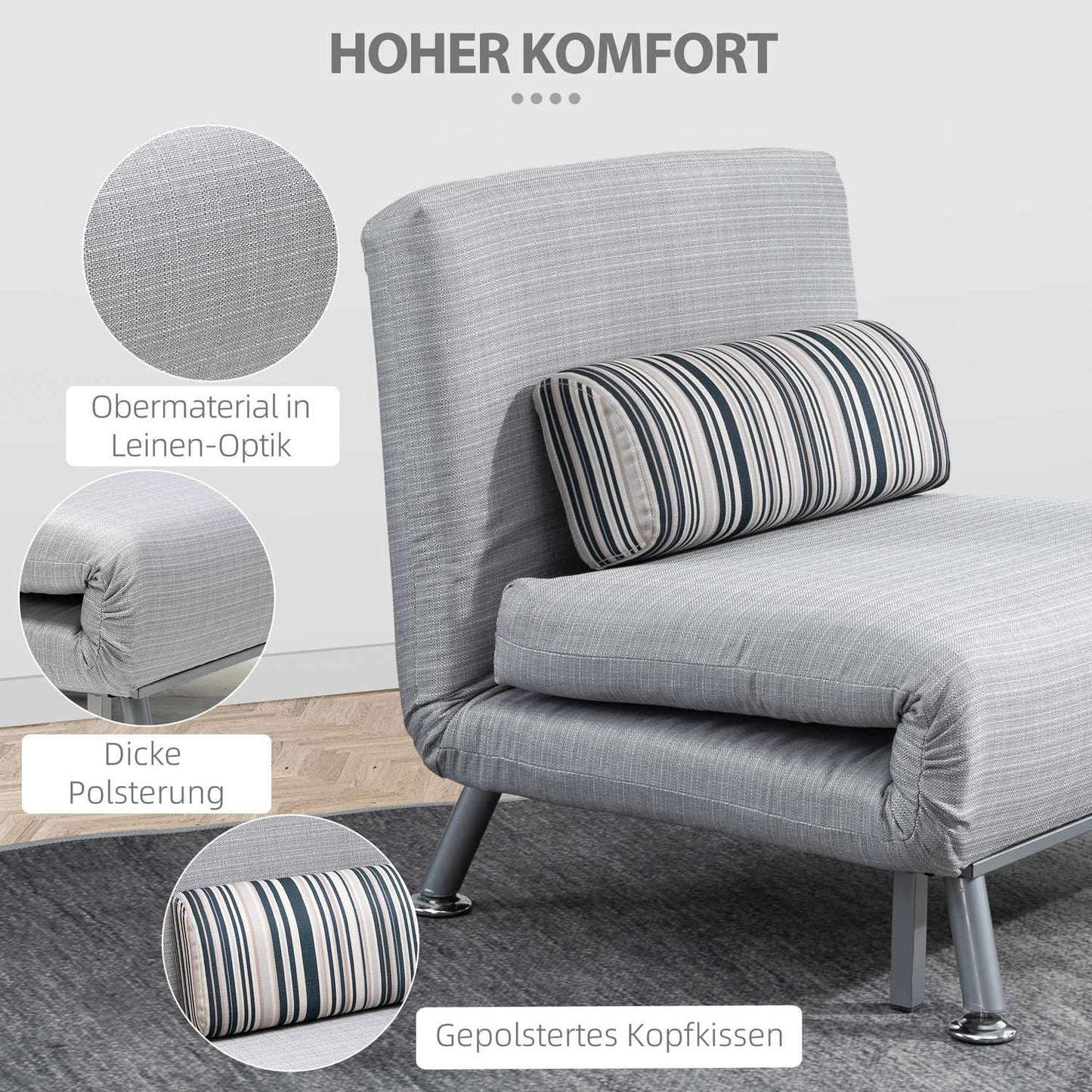 Folding gray metal sofa bed - Compact 75 x 70 x 75 cm