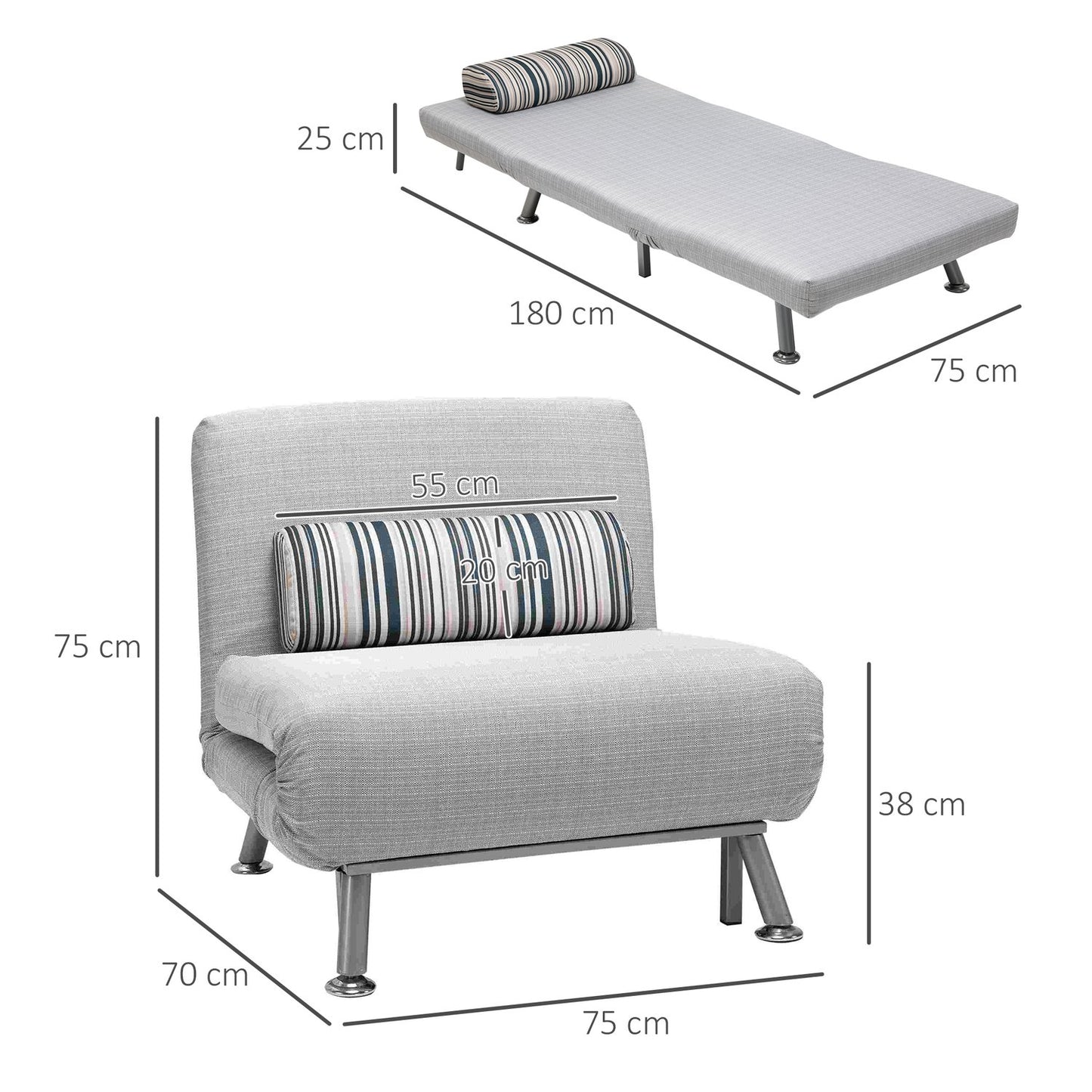 Folding gray metal sofa bed - Compact 75 x 70 x 75 cm