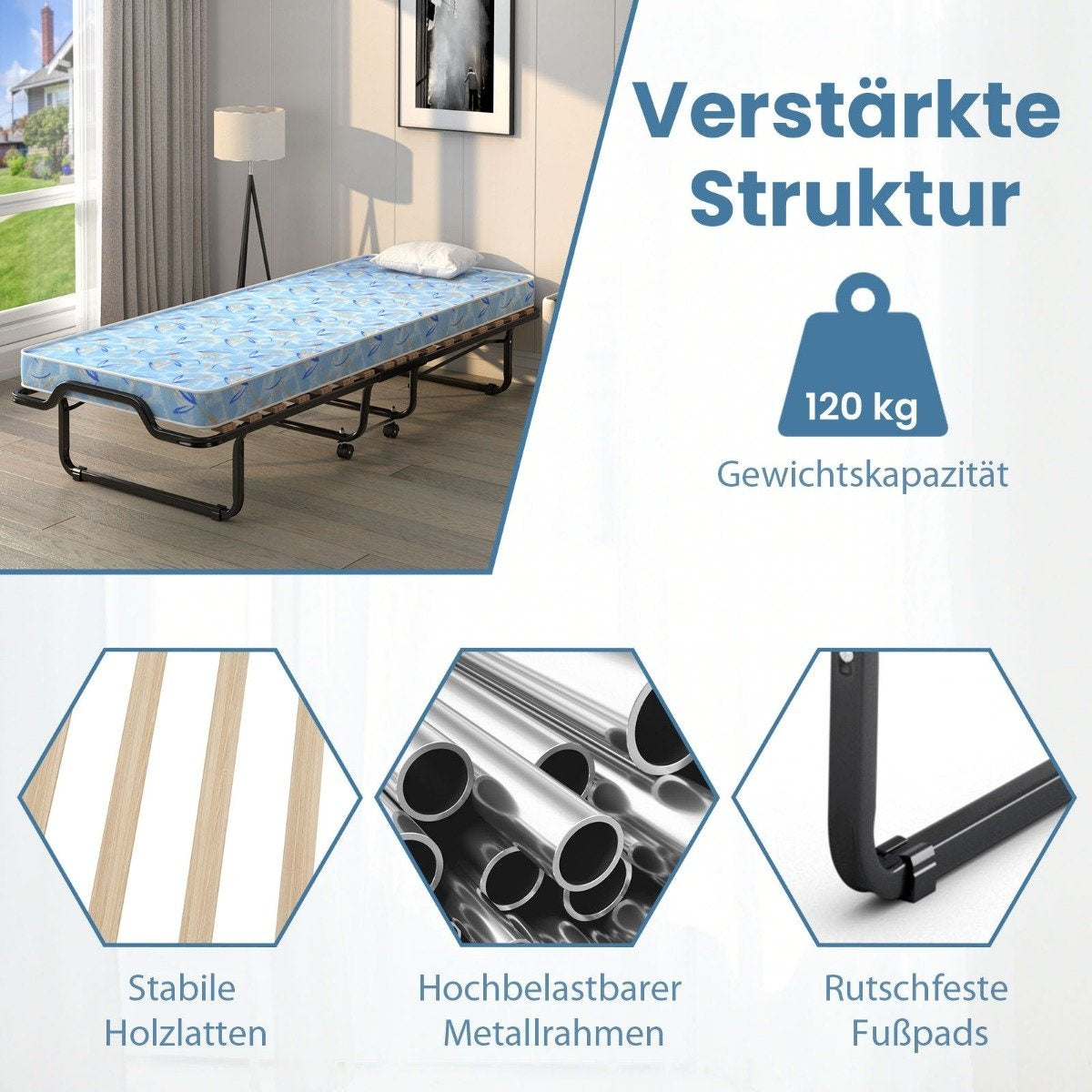 Folding Bed with Memory Foam Mattress, 110 kg Capacity