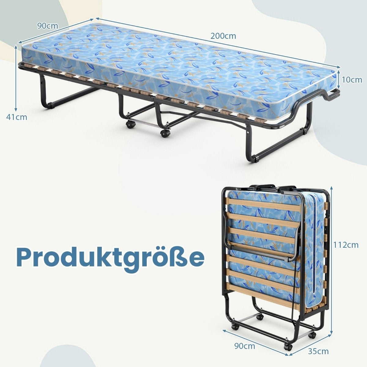 Folding Bed with Memory Foam Mattress, 110 kg Capacity