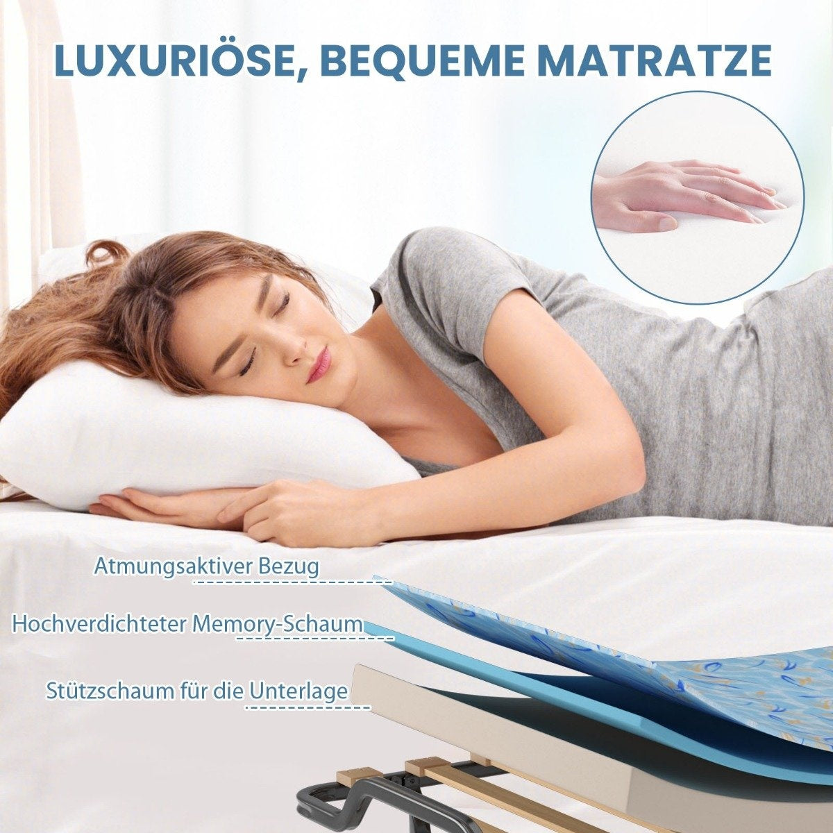 Folding Bed with Memory Foam Mattress, 110 kg Capacity