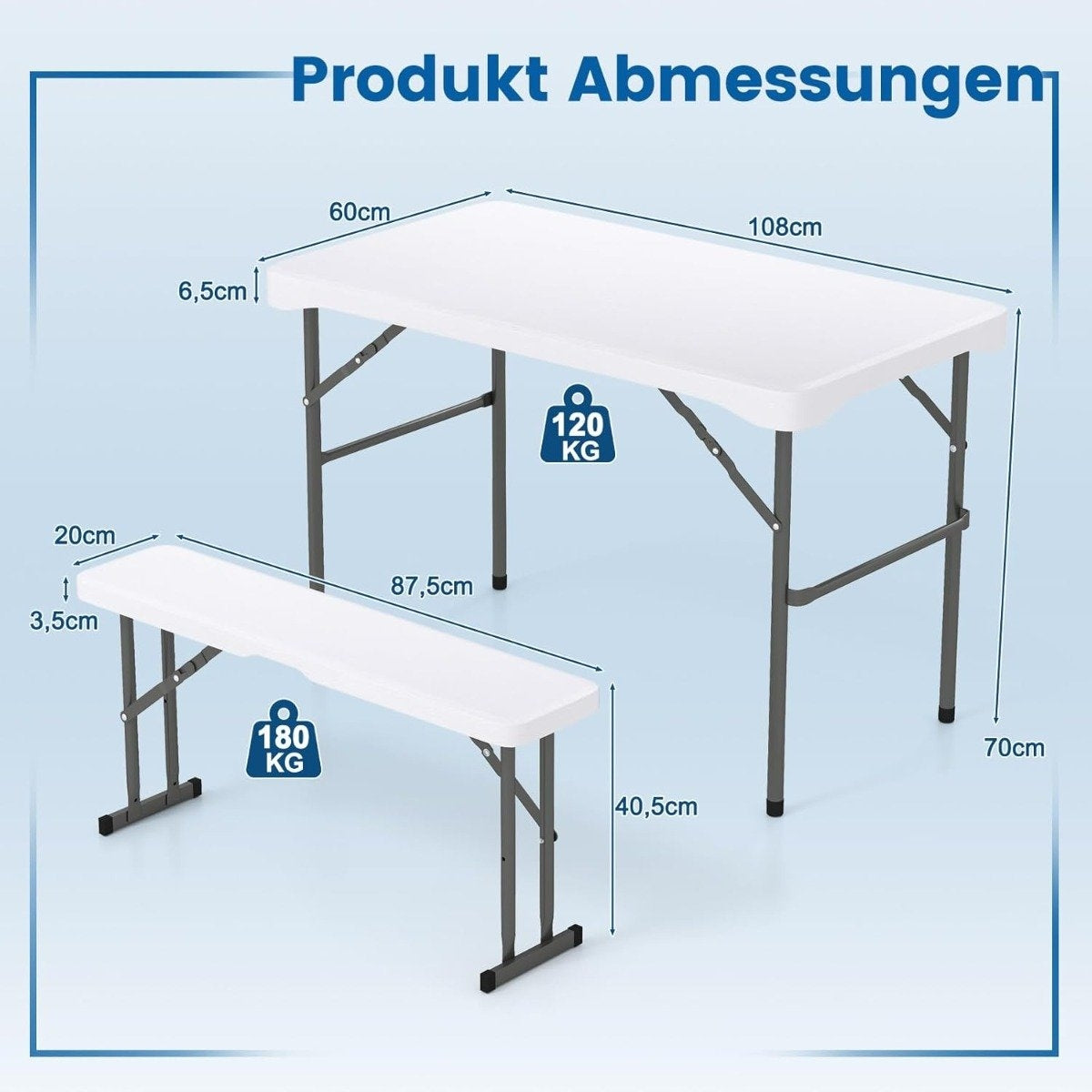 Folding Beer Garden Set with 2 Benches & 1 Table