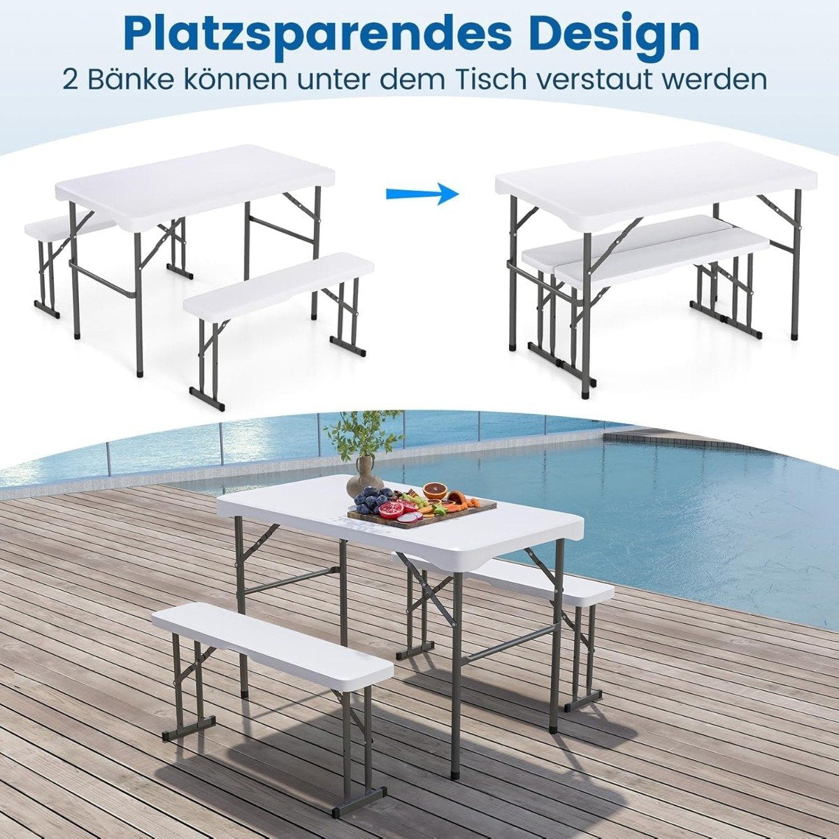 Folding Beer Garden Set with 2 Benches & 1 Table