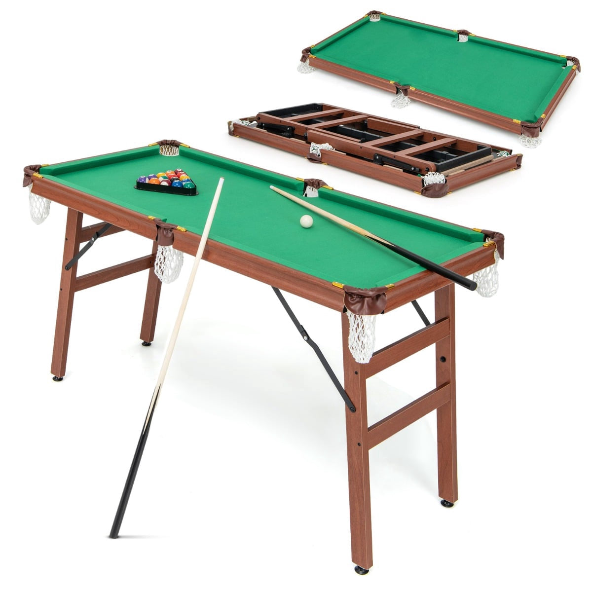 Folding Billiard Table Set with Cues, Balls, Chalk, 138cm
