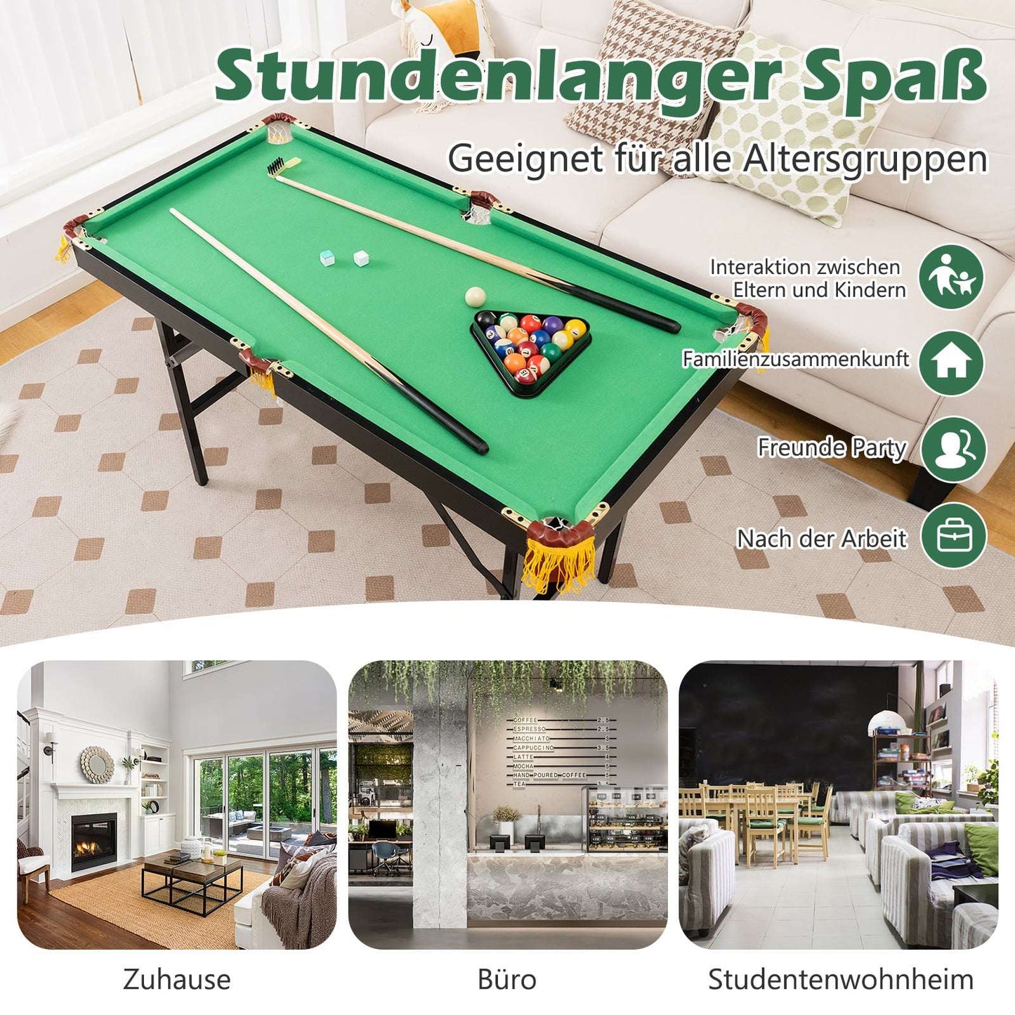 Folding Billiard Table with Accessories, 122 cm, Green