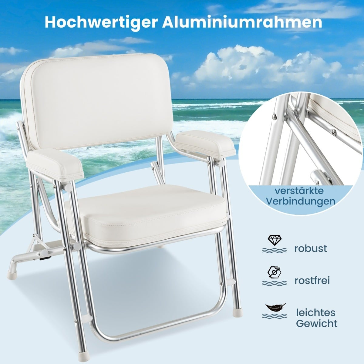 Folding Boat Chair with Padded Seat & Adjustable Backrest