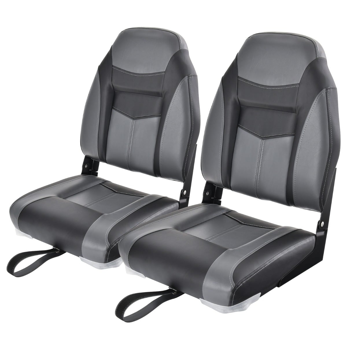 Folding Boat Seat Set, High Back, Thick Cushion, Black