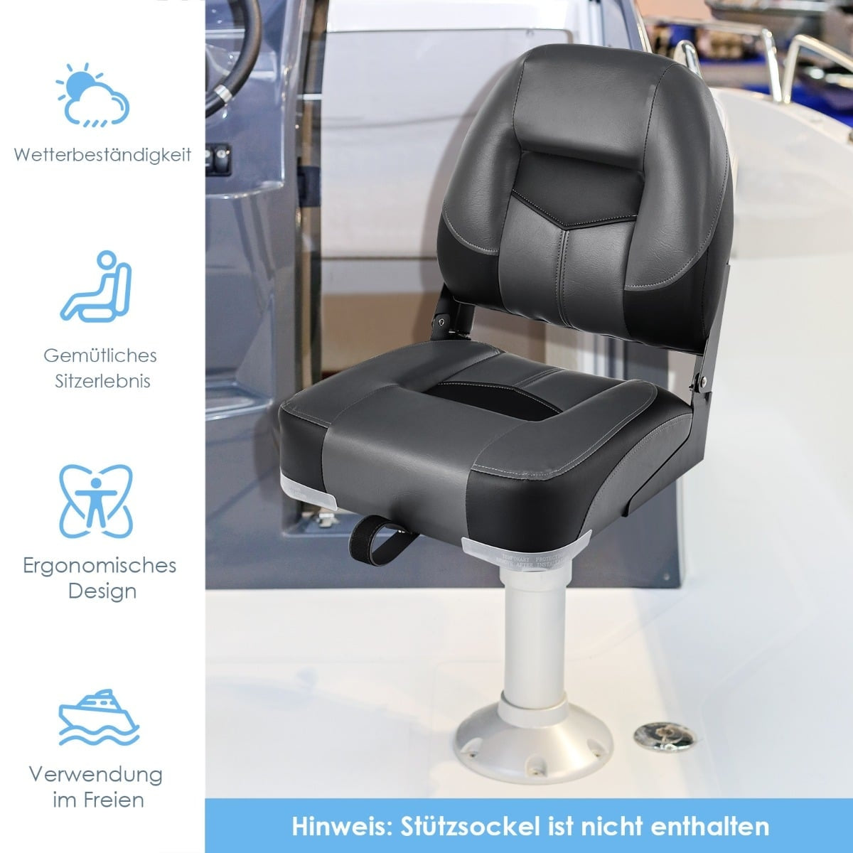 Folding Boat Seats Set, Black, Foam Padded, 110kg Capacity
