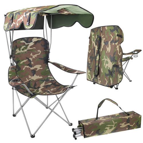 Folding Camo Fishing Chair with Canopy and Mosquito Net