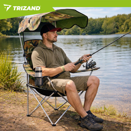 Folding Camo Fishing Chair with Canopy and Mosquito Net