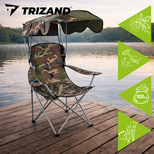 Folding Camo Fishing Chair with Canopy and Mosquito Net