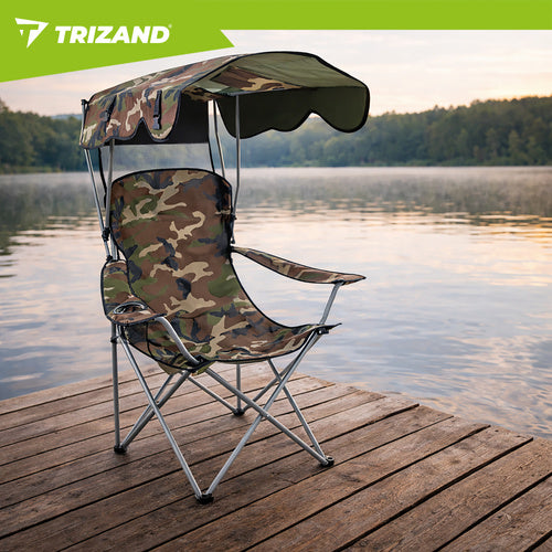 Folding Camo Fishing Chair with Canopy and Mosquito Net