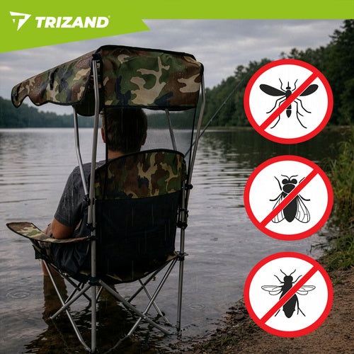 Folding Camo Fishing Chair with Canopy and Mosquito Net