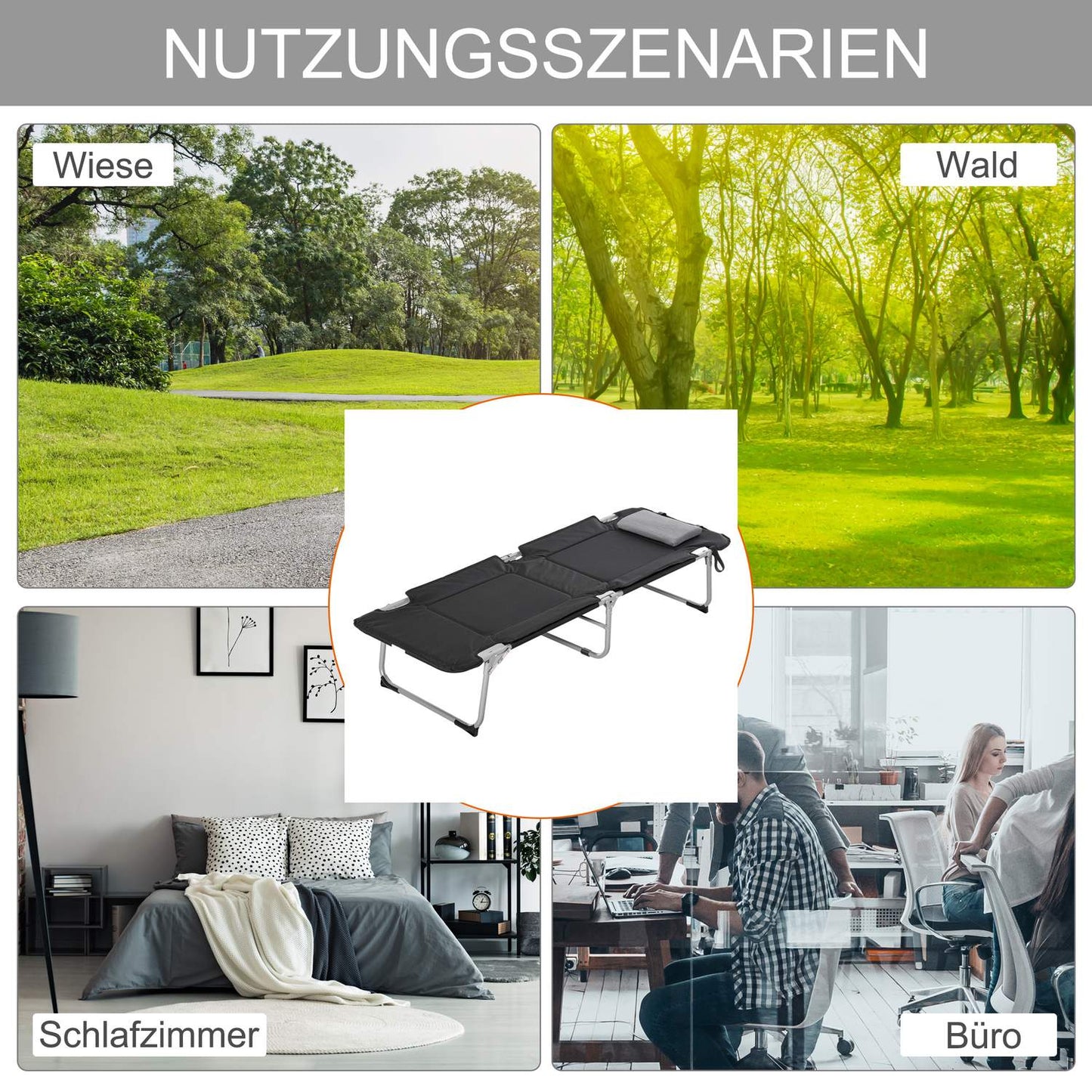 Lightweight portable camping bed with pillow, 183x66x33cm