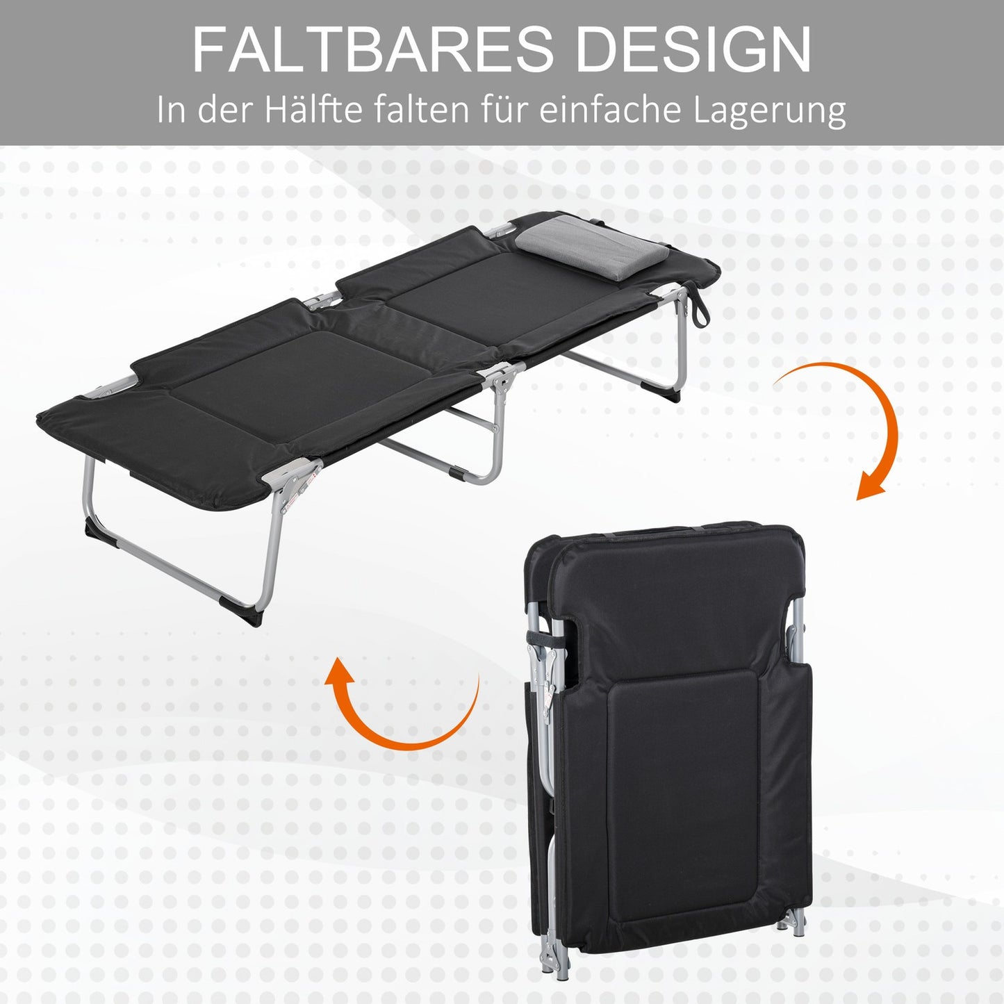 Lightweight portable camping bed with pillow, 183x66x33cm