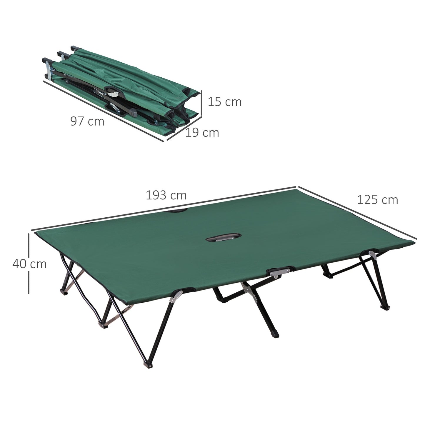 Double camping bed with carry bag, steel frame, 136 kg capacity