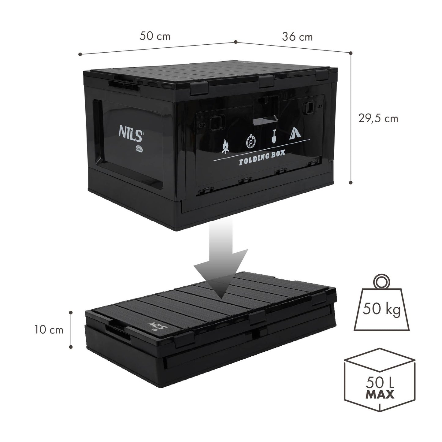 Folding Camping Box with Lid, 50L, 2-in-1