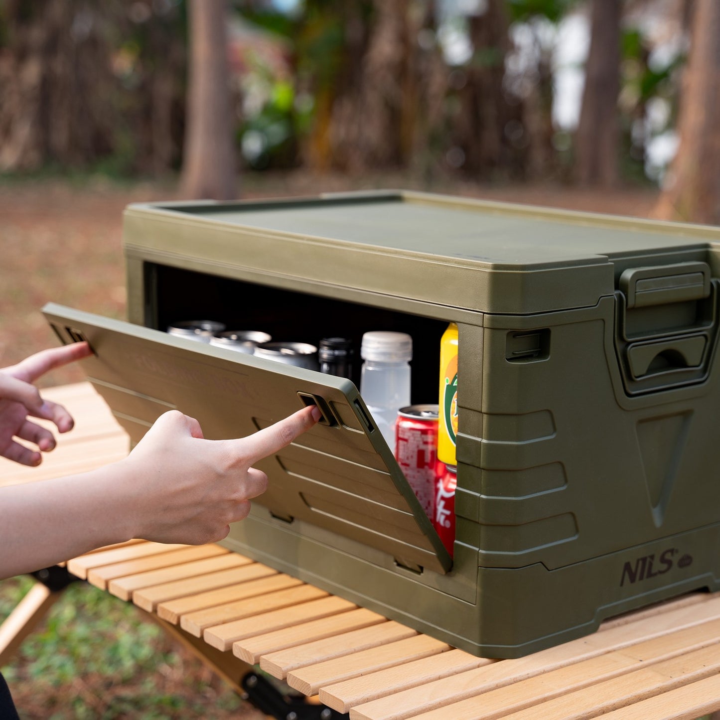 Folding Camping Box with Lid, Green, 50L Capacity