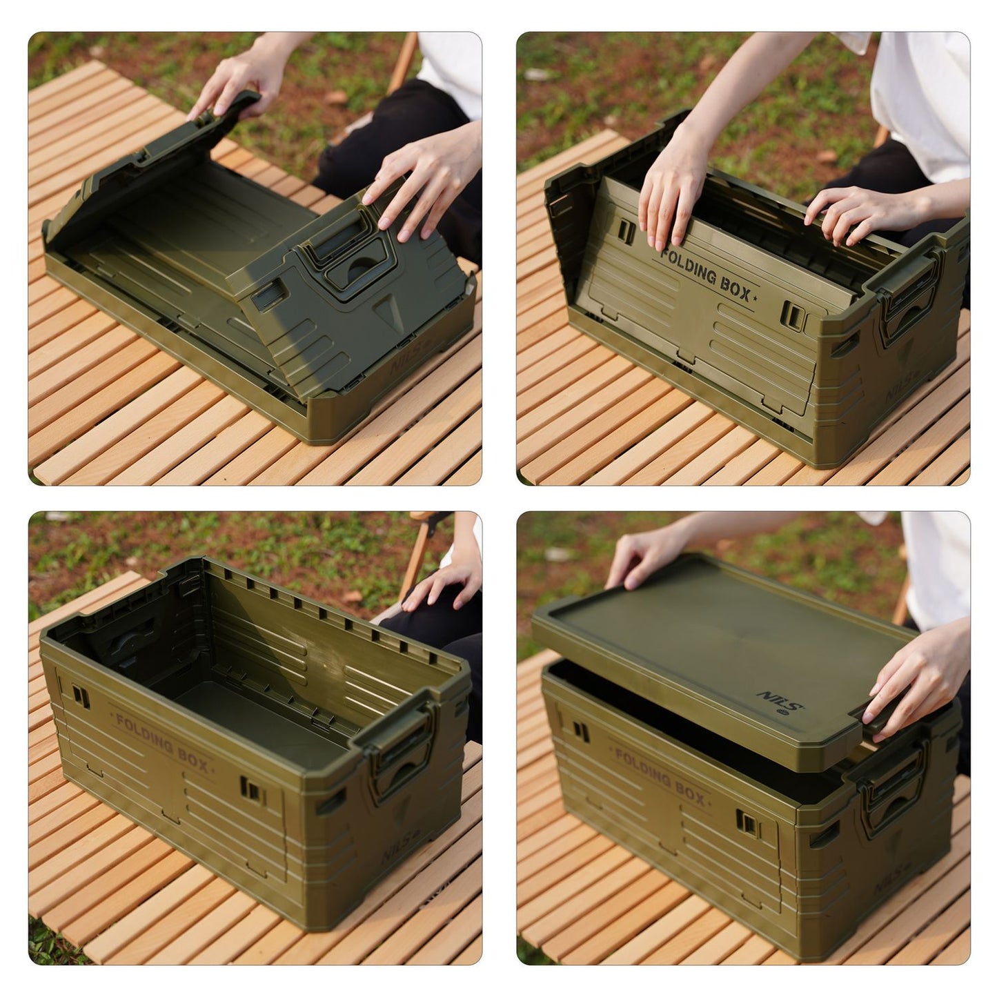 Folding Camping Box with Lid, Green, 50L Capacity