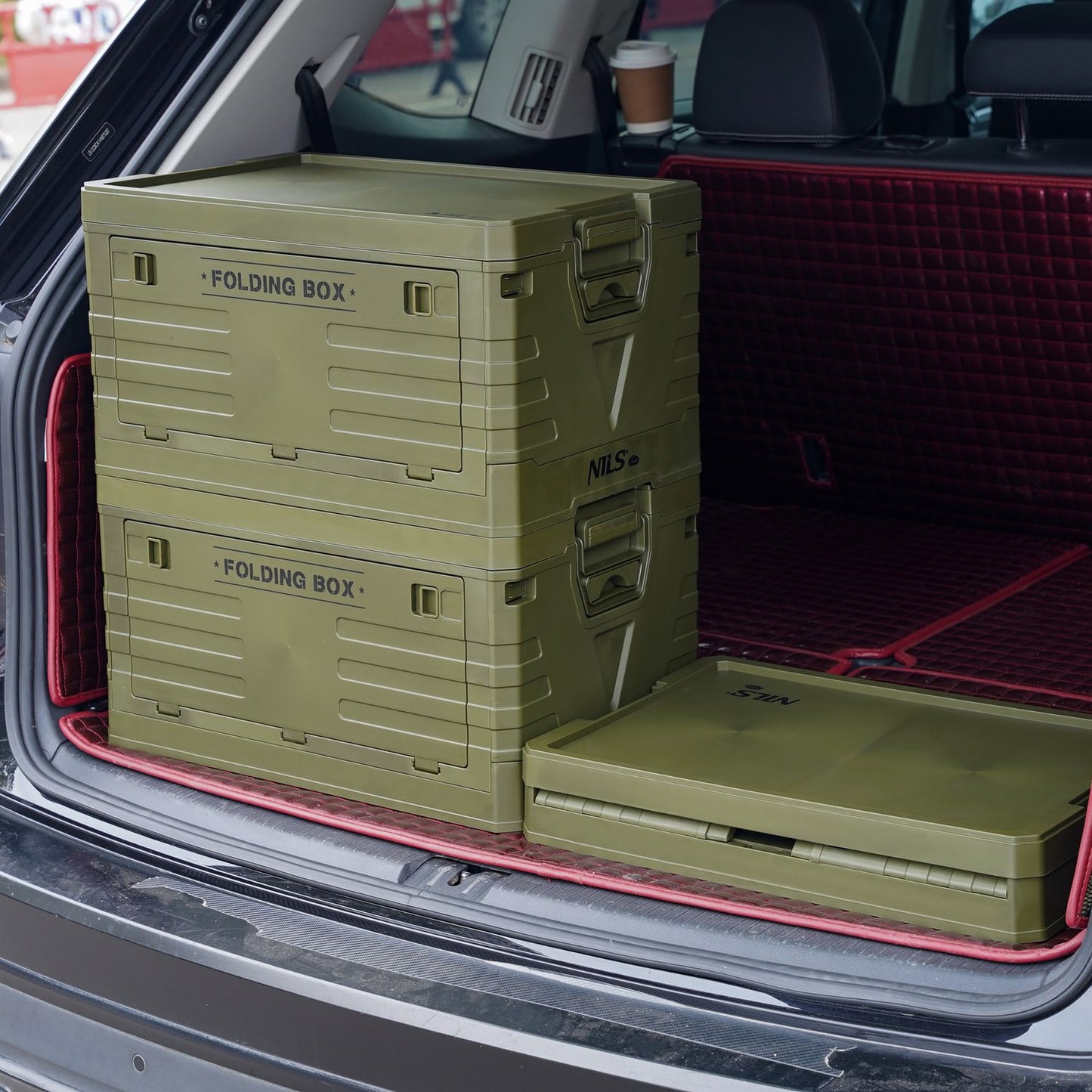 Folding Camping Box with Lid, Green, 50L Capacity