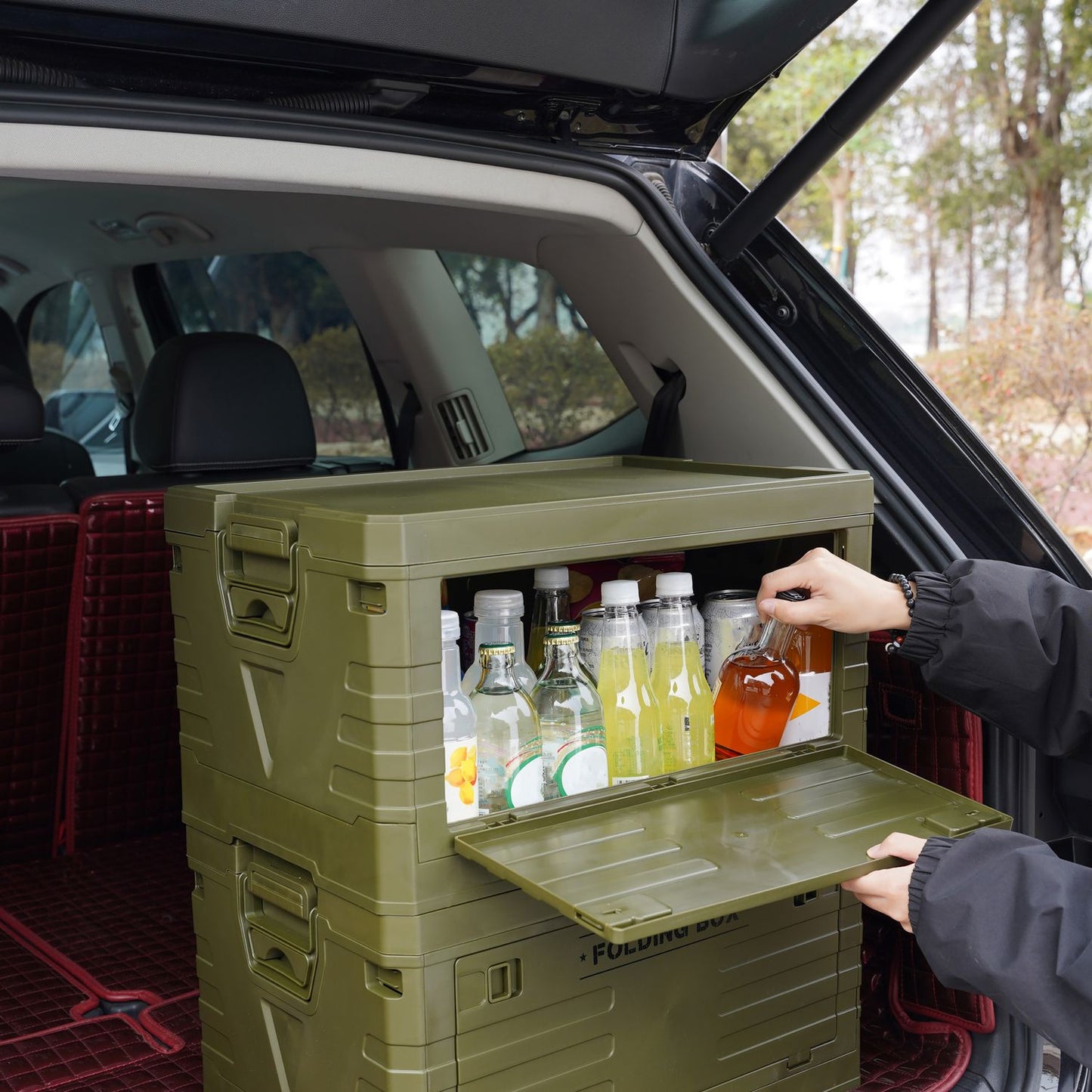 Folding Camping Box with Lid, Green, 50L Capacity