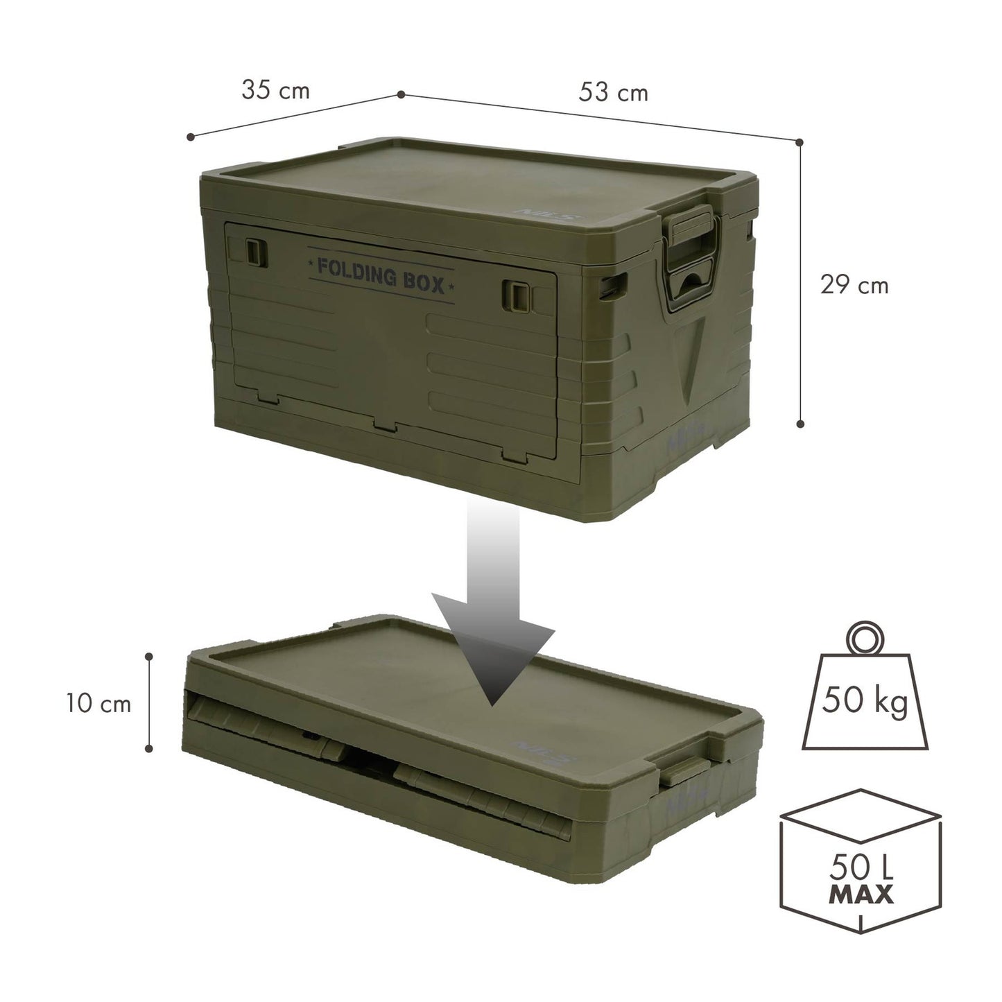 Folding Camping Box with Lid, Green, 50L Capacity