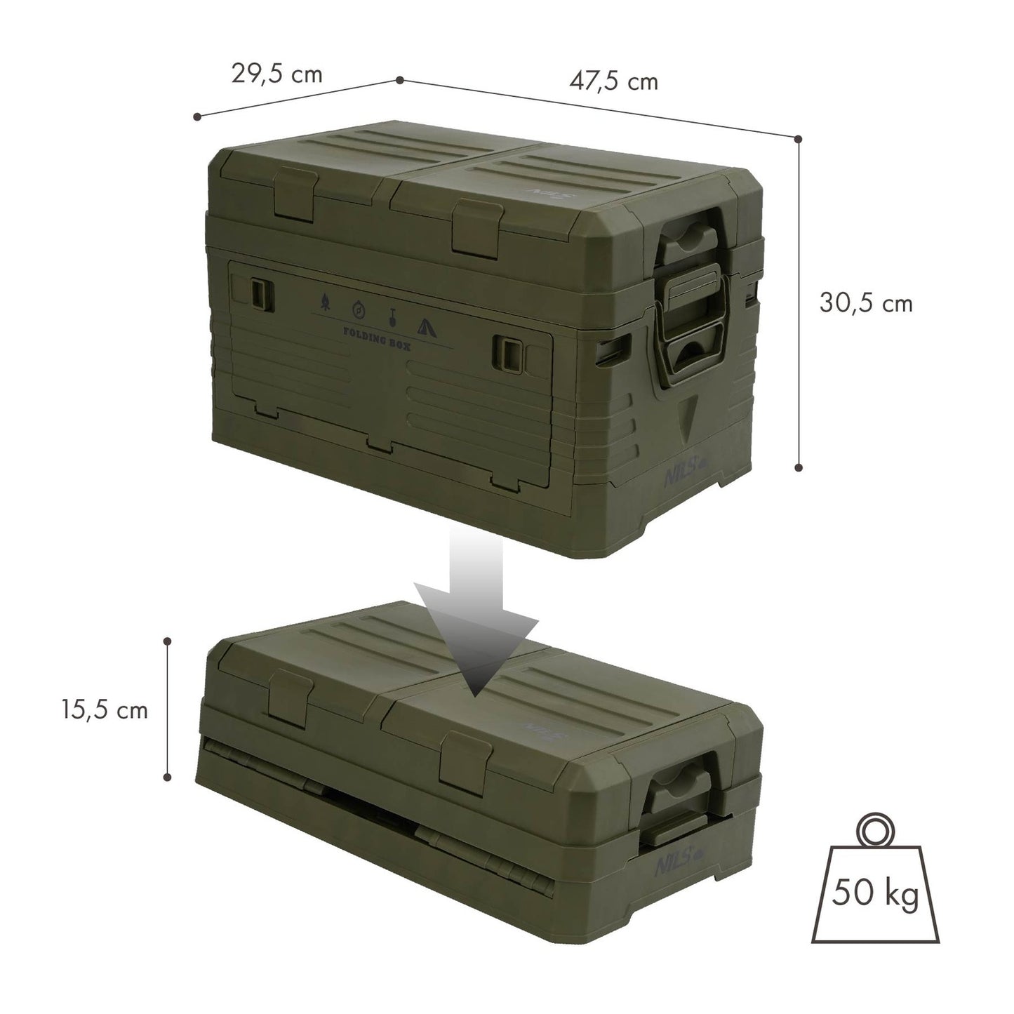 Folding Camping Box with Lid, Green, 50L