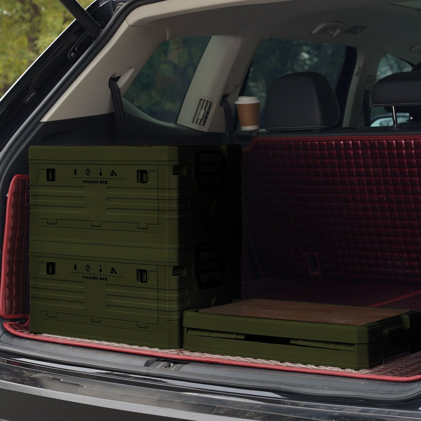 Folding Camping Box with Lid & Table – 32L, Green
