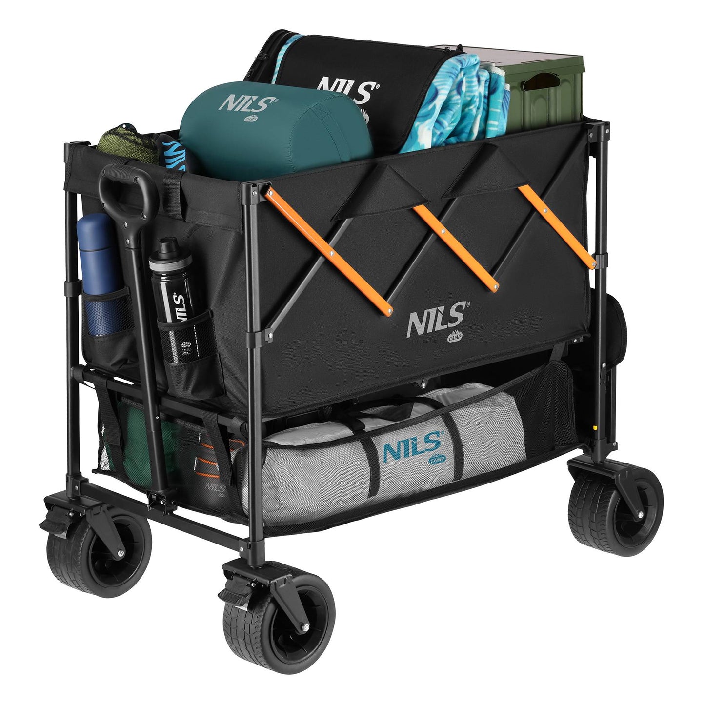 Folding Camping Cart, 160L Capacity, Black-Orange