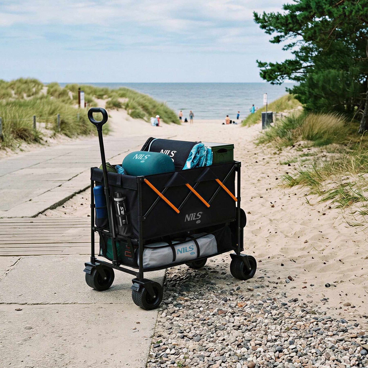Folding Camping Cart, 160L Capacity, Black-Orange
