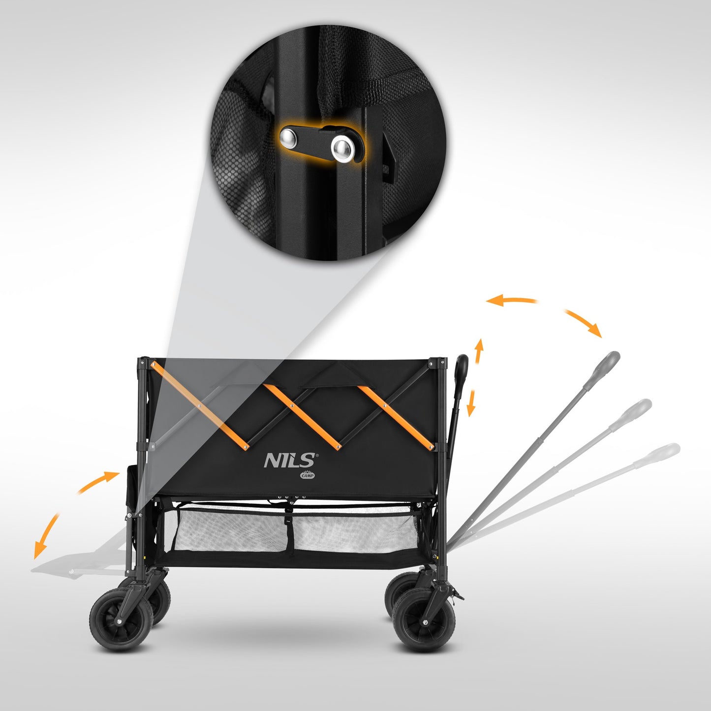 Folding Camping Cart, 160L Capacity, Black-Orange